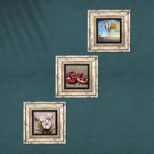 Pinecone Salvador Dalí, Kelebekli Çiçek, Nar Taş Duvar Tablosu Çerçeveli Duvar Dekoru 3 Parça Tablo Seti Wall Art T3-1279