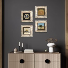 Pinecone Stone Kabe-i Muazzama, Mescid-i Aksa, Esma'ül Hüsna, Mührü Şerif Çerçeveli Taş Duvar Tablosu 4’lü Set - Dekoratif Modern Sanat, Ev ve Ofis Dekoru |TK4-1111|