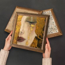Pinecone Gustav Klimt Altın Gözyaşları, Anne Çocuk, Öpücük, Hayat Ağacı Taş Duvar Tablosu Ahşap Çerçeveli Duvar Dekoru 4 Parça Tablo Seti Wall Art W4-05