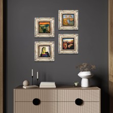 Pinecone Stone Salvador Dalí, Picasso, Van Gogh, Çığlık Çerçeveli Taş Duvar Tablosu 4’lü Set - Dekoratif Modern Sanat, Ev ve Ofis Dekoru |TK4-1120|