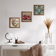 Pinecone Stone Hayat Ağacı, Kelebekli Çiçek, Nar Ahşap Çerçeveli Taş Duvar Tablosu 3’lü Set – 25x25 cm Dekoratif Modern Sanat – Ev ve Ofis Dekoru |W3-1104|