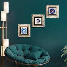 Pinecone Stone Nazar Çerçeveli Taş Duvar Tablosu 3’lü Set - Dekoratif Modern Sanat, Ev ve Ofis Dekoru |TK3-1829|