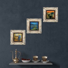 Pinecone Stone Van Gogh, Çığlık Çerçeveli Taş Duvar Tablosu 3’lü Set - Dekoratif Modern Sanat, Ev ve Ofis Dekoru |TK3-1862|