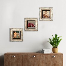 Pinecone Stone Soteria Mozaiği, İki Müzisyen Kız Tablosu, Nar Çerçeveli Taş Duvar Tablosu 3’lü Set - Dekoratif Modern Sanat, Ev ve Ofis Dekoru |TK3-1474|