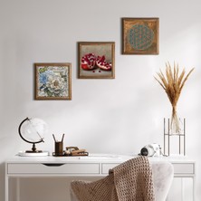 Pinecone Stone Yaşam Çiçeği, Kelebekli Çiçek, Nar Ahşap Çerçeveli Taş Duvar Tablosu 3’lü Set – 25x25 cm Dekoratif Modern Sanat – Ev ve Ofis Dekoru |W3-1203|