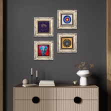 Pinecone Stone Hayat Ağacı, Fil, Nazar Çerçeveli Taş Duvar Tablosu 4’lü Set - Dekoratif Modern Sanat, Ev ve Ofis Dekoru |TK4-1149|