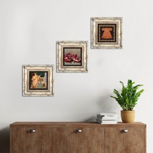 Pinecone Stone Hırka-i Şerif, İki Müzisyen Kız Tablosu, Nar Çerçeveli Taş Duvar Tablosu 3’lü Set - Dekoratif Modern Sanat, Ev ve Ofis Dekoru |TK3-1494|