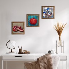Pinecone Stone Çini Sanatı Yelkenli Gemi, Nar Ahşap Çerçeveli Taş Duvar Tablosu 3’lü Set – 25x25 cm Dekoratif Modern Sanat – Ev ve Ofis Dekoru |W3-821|