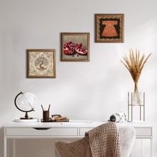 Pinecone Stone Hırka-i Şerif, Hayat Ağacı, Nar Ahşap Çerçeveli Taş Duvar Tablosu 3’lü Set – 25x25 cm Dekoratif Modern Sanat – Ev ve Ofis Dekoru |W3-938|