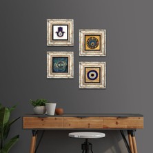 Pinecone Stone Fatma Ana Eli (Hamsa), Nazar Çerçeveli Taş Duvar Tablosu 4’lü Set - Dekoratif Modern Sanat, Ev ve Ofis Dekoru |TK4-1836|