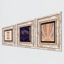 Pinecone Minimalist Soyut, Hayat Ağacı Taş Duvar Tablosu Çerçeveli Duvar Dekoru 3 Parça Tablo Seti Wall Art T3-1827