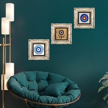 Pinecone Stone Nazar Çerçeveli Taş Duvar Tablosu 3’lü Set - Dekoratif Modern Sanat, Ev ve Ofis Dekoru |TK3-1834|
