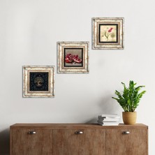 Pinecone Stone Hayat Ağacı, Lale Ebru Sanatı, Nar Çerçeveli Taş Duvar Tablosu 3’lü Set - Dekoratif Modern Sanat, Ev ve Ofis Dekoru |TK3-1627|
