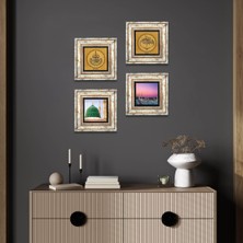 Pinecone Stone İhlas Suresi, Bismillah, Ravza-i Mutahhara Çerçeveli Taş Duvar Tablosu 4’lü Set - Dekoratif Modern Sanat, Ev ve Ofis Dekoru |TK4-1330|