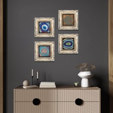 Pinecone Stone Nazar, Yaşam Çiçeği Çerçeveli Taş Duvar Tablosu 4’lü Set - Dekoratif Modern Sanat, Ev ve Ofis Dekoru |TK4-1254|