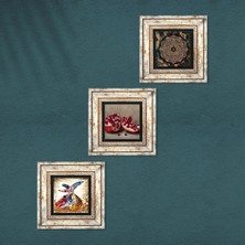 Pinecone Sri Yantra, Semazen, Nar Taş Duvar Tablosu Çerçeveli Duvar Dekoru 3 Parça Tablo Seti Wall Art T3-882