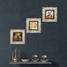 Pinecone Stone Elif-Vav, Semazen Çerçeveli Taş Duvar Tablosu 3’lü Set - Dekoratif Modern Sanat, Ev ve Ofis Dekoru |TK3-220|