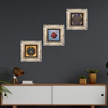 Pinecone Stone Yaşam Çiçeği, Nazar Boncuğu, Nar Çerçeveli Taş Duvar Tablosu 3’lü Set - Dekoratif Modern Sanat, Ev ve Ofis Dekoru |TK3-353|
