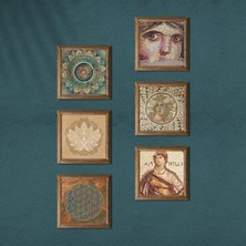 Pinecone Çingene Kızı, Soteria Mozaiği, Lotus, Yaşam Çiçeği, Mandala Taş Duvar Tablosu Ahşap Çerçeveli Duvar Dekoru 6 Parça Tablo Seti Wall Art W6-54