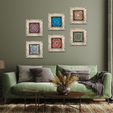 Pinecone Stone Mandala Çerçeveli Taş Duvar Tablosu 6’lı Set - Dekoratif Modern Sanat, Ev ve Ofis Dekoru |TK6-95|
