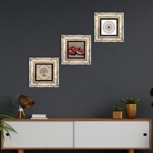 Pinecone Stone Yaşam Çiçeği, Hayat Ağacı, Nar Çerçeveli Taş Duvar Tablosu 3’lü Set - Dekoratif Modern Sanat, Ev ve Ofis Dekoru |TK3-926|