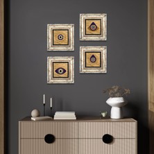 Pinecone Stone Nazar Çerçeveli Taş Duvar Tablosu 4’lü Set - Dekoratif Modern Sanat, Ev ve Ofis Dekoru |TK4-1066|