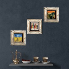 Pinecone Stone Van Gogh Buğday Tarlası ve Kargalar, Çığlık, Yerli Kadınlar Çerçeveli Taş Duvar Tablosu 3’lü Set - Dekoratif Modern Sanat, Ev ve Ofis Dekoru |TK3-1860|