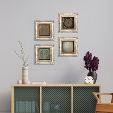 Pinecone Stone Yaşam Çiçeği, Sri Yantra Çerçeveli Taş Duvar Tablosu 4’lü Set - Dekoratif Modern Sanat, Ev ve Ofis Dekoru |TK4-567|