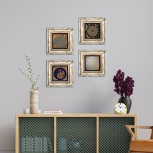 Pinecone Stone Yaşam Çiçeği, Tavus Kuşu, Sri Yantra Çerçeveli Taş Duvar Tablosu 4’lü Set - Dekoratif Modern Sanat, Ev ve Ofis Dekoru |TK4-568|