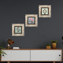 Pinecone Ebru Sanatı, Lale, Pembe Ortanca Çiçeği Taş Duvar Tablosu Çerçeveli Duvar Dekoru 3 Parça Tablo Seti Wall Art T3-1847