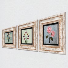 Pinecone Ebru Sanatı, Lale, Pembe Ortanca Çiçeği Taş Duvar Tablosu Çerçeveli Duvar Dekoru 3 Parça Tablo Seti Wall Art T3-1847