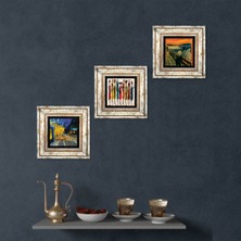 Pinecone Stone Van Gogh Kafe Terasta Gece, Çığlık, Yerli Kadınlar Çerçeveli Taş Duvar Tablosu 3’lü Set - Dekoratif Modern Sanat, Ev ve Ofis Dekoru |TK3-1857|