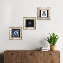 Pinecone Stone Nazar, Hayat Ağacı, Fatma Ana Eli (Hamsa) Çerçeveli Taş Duvar Tablosu 3’lü Set - Dekoratif Modern Sanat, Ev ve Ofis Dekoru |TK3-1979|