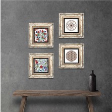 Pinecone Stone Lale, Yaşam Çiçeği Çerçeveli Taş Duvar Tablosu 4’lü Set - Dekoratif Modern Sanat, Ev ve Ofis Dekoru |TK4-705|