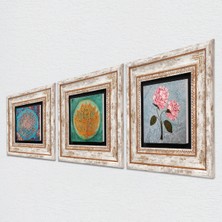 Pinecone Yaşam Çiçeği, Lotus Çiçeği, Pembe Ortanca Çiçeği Taş Duvar Tablosu Çerçeveli Duvar Dekoru 3 Parça Tablo Seti Wall Art T3-1877