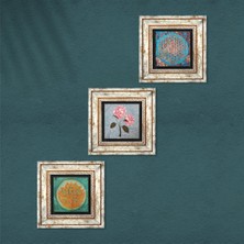 Pinecone Yaşam Çiçeği, Lotus Çiçeği, Pembe Ortanca Çiçeği Taş Duvar Tablosu Çerçeveli Duvar Dekoru 3 Parça Tablo Seti Wall Art T3-1877