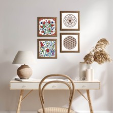 Pinecone Stone Lale, Yaşam Çiçeği Ahşap Çerçeveli Taş Duvar Tablosu 4’lü Set – 25x25 cm Dekoratif Modern Sanat – Ev ve Ofis Dekoru |W4-705|