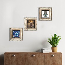 Pinecone Stone Nazar, Semazen, Fatma Ana Eli (Hamsa) Çerçeveli Taş Duvar Tablosu 3’lü Set - Dekoratif Modern Sanat, Ev ve Ofis Dekoru |TK3-1992|