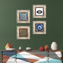 Pinecone Stone Nazar, Yaşam Çiçeği, Mandala Çerçeveli Taş Duvar Tablosu 4’lü Set - Dekoratif Modern Sanat, Ev ve Ofis Dekoru |TK4-1663|