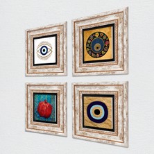 Pinecone Nazar, Nar Taş Duvar Tablosu Çerçeveli Duvar Dekoru 4 Parça Tablo Seti Wall Art T4-1802
