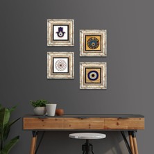 Pinecone Stone Fatma Ana Eli (Hamsa), Yaşam Çiçeği, Nazar Çerçeveli Taş Duvar Tablosu 4’lü Set - Dekoratif Modern Sanat, Ev ve Ofis Dekoru |TK4-1825|