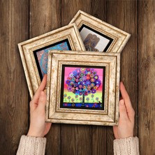 Pinecone Hayat Ağacı, Fatma Ana Eli (Hamsa) Taş Duvar Tablosu Çerçeveli Duvar Dekoru 3 Parça Tablo Seti Wall Art T3-213