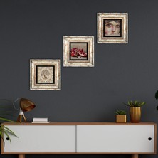 Pinecone Stone Çingene Kızı Mozaiği, Hayat Ağacı, Nar Çerçeveli Taş Duvar Tablosu 3’lü Set - Dekoratif Modern Sanat, Ev ve Ofis Dekoru |TK3-906|