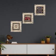 Pinecone Stone Yaşam Çiçeği, Hayat Ağacı, Nar Çerçeveli Taş Duvar Tablosu 3’lü Set - Dekoratif Modern Sanat, Ev ve Ofis Dekoru |TK3-923|