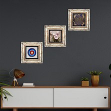 Pinecone Stone Nazar, Yaşam Çiçeği, Kelebekli Çiçek Çerçeveli Taş Duvar Tablosu 3’lü Set - Dekoratif Modern Sanat, Ev ve Ofis Dekoru |TK3-349|