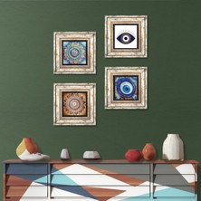 Pinecone Stone Nazar, Mandala Çerçeveli Taş Duvar Tablosu 4’lü Set - Dekoratif Modern Sanat, Ev ve Ofis Dekoru |TK4-1651|