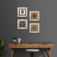Pinecone Stone Fatma Ana Eli (Hamsa), Yaşam Çiçeği, Nazar Çerçeveli Taş Duvar Tablosu 4’lü Set - Dekoratif Modern Sanat, Ev ve Ofis Dekoru |TK4-1822|