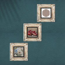 Pinecone Yaşam Çiçeği, Kelebekli Çiçek, Nar Taş Duvar Tablosu Çerçeveli Duvar Dekoru 3 Parça Tablo Seti Wall Art T3-1162