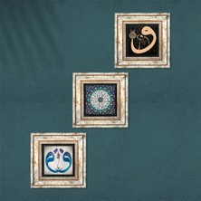 Pinecone İhlas Suresi, Vav Taş Duvar Tablosu Çerçeveli Duvar Dekoru 3 Parça Tablo Seti Wall Art T3-439