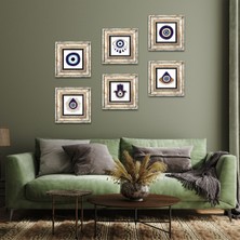 Pinecone Stone Fatma Ana Eli (Hamsa), Nazar Çerçeveli Taş Duvar Tablosu 6’lı Set - Dekoratif Modern Sanat, Ev ve Ofis Dekoru |TK6-85|